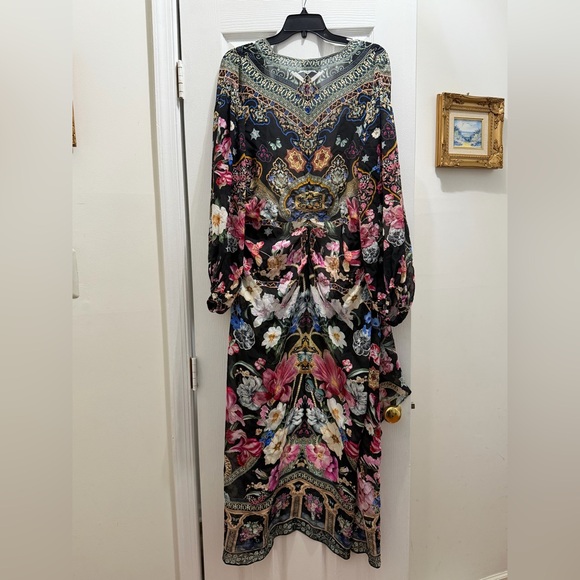 NWT Camilla Midnight in Monserrate Tie Front Blouson Sleeve Layer 100% Silk XS/S - Picture 4 of 4